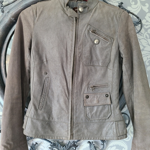 Danier pewter brushed leather moto  jacket - Picture 5 of 9